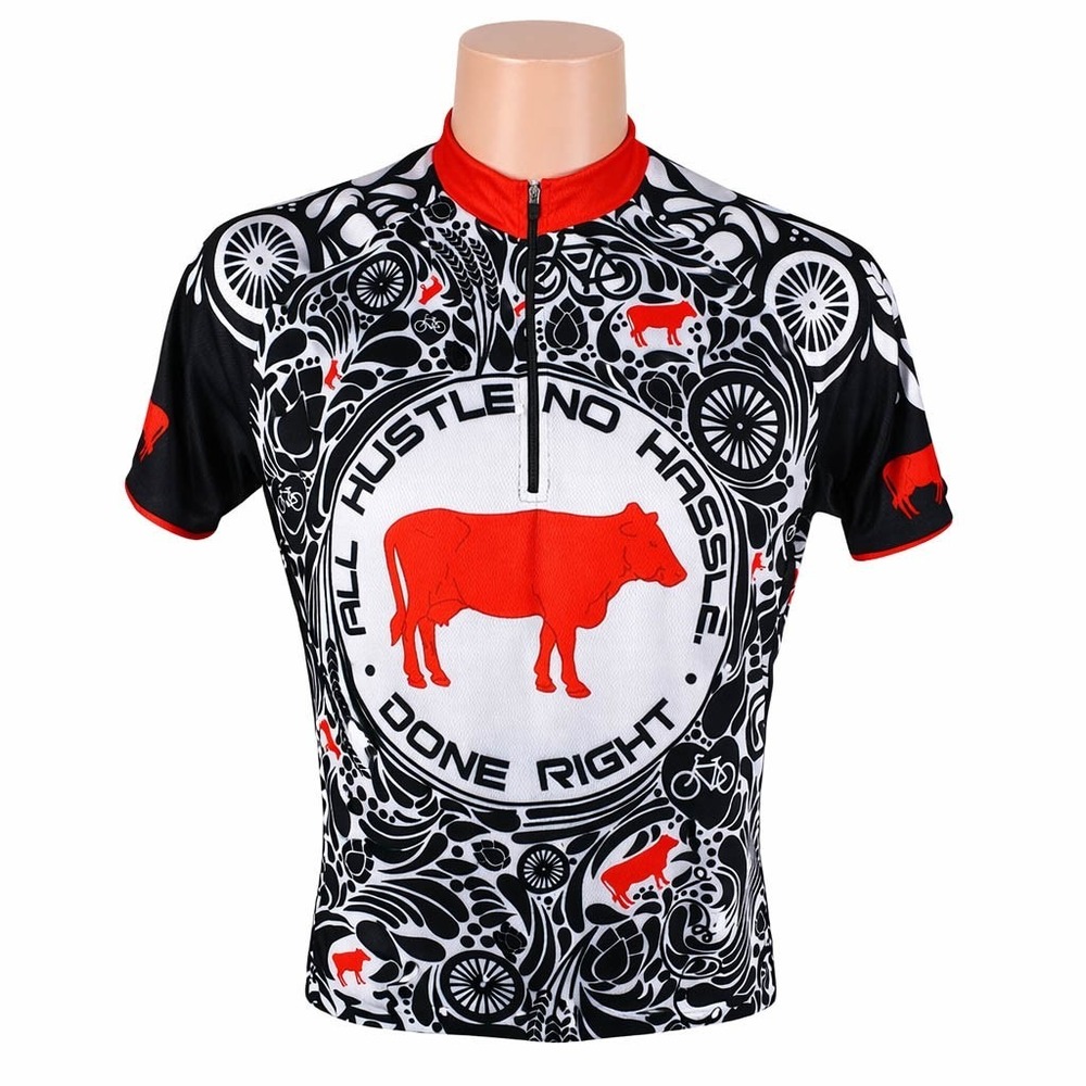 Savi Customs Cycling Jersey Large‎ All Hustle No Hassle Done Rght Red Cow Racing